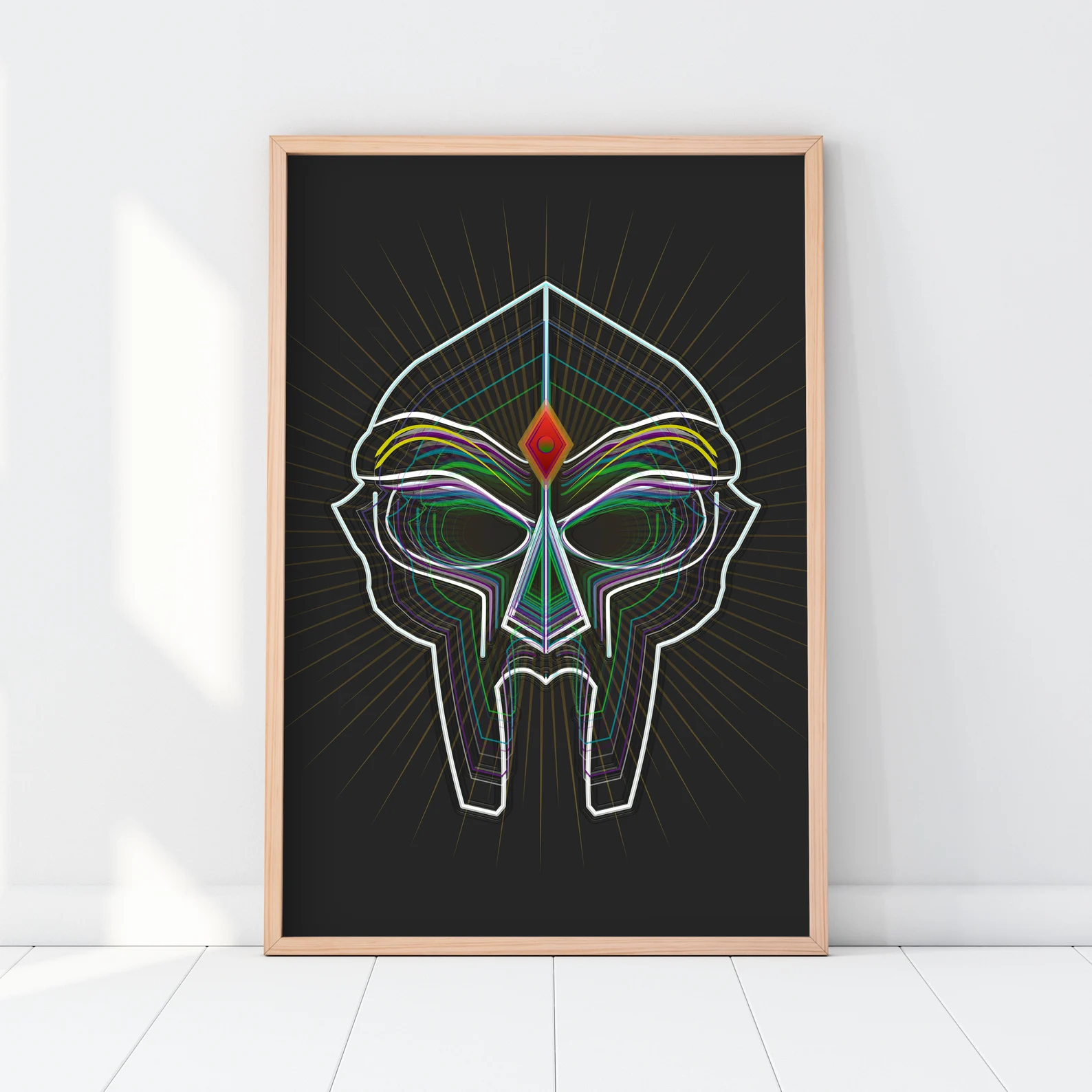 Black MF DOOM giclee poster with geometric mask artwork.
